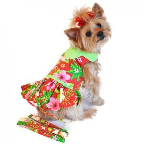 Hawaiian Red Hibiscus Designer Dog Dress