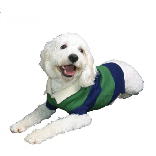 Green & Blue Rugby Stripe Dog Sweater