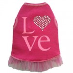 Love Flamingo Pink Tank Dress for Dogs with Rhinestone Heart