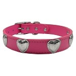 Beautiful Leather Dog Collar with Silver Hearts - available in 3 colors!