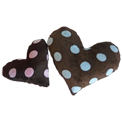 Plush Minky Heart Dog Toy w/Squeaker Pink/Blue Big Dots